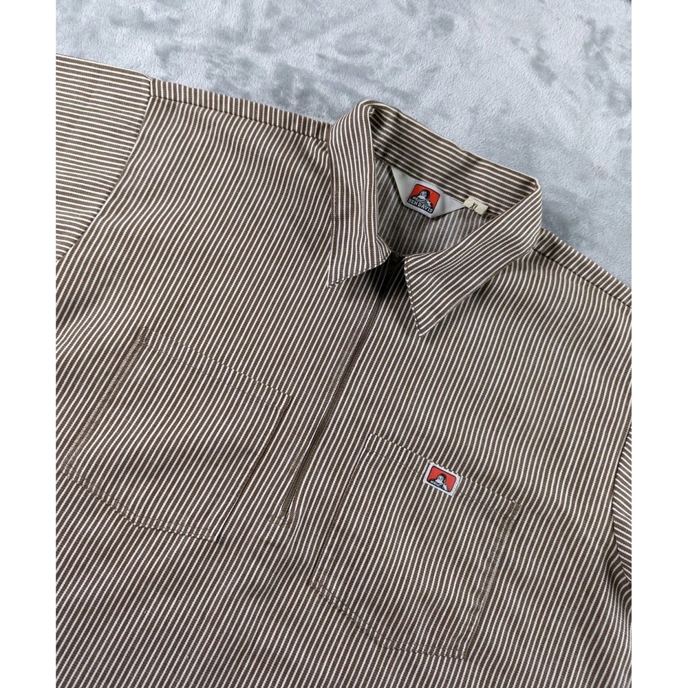 VTG Ben Davis Shirt Mens XL Brown Stripe 1/2 Zip Short Sleeve Talon Zip USA 90s